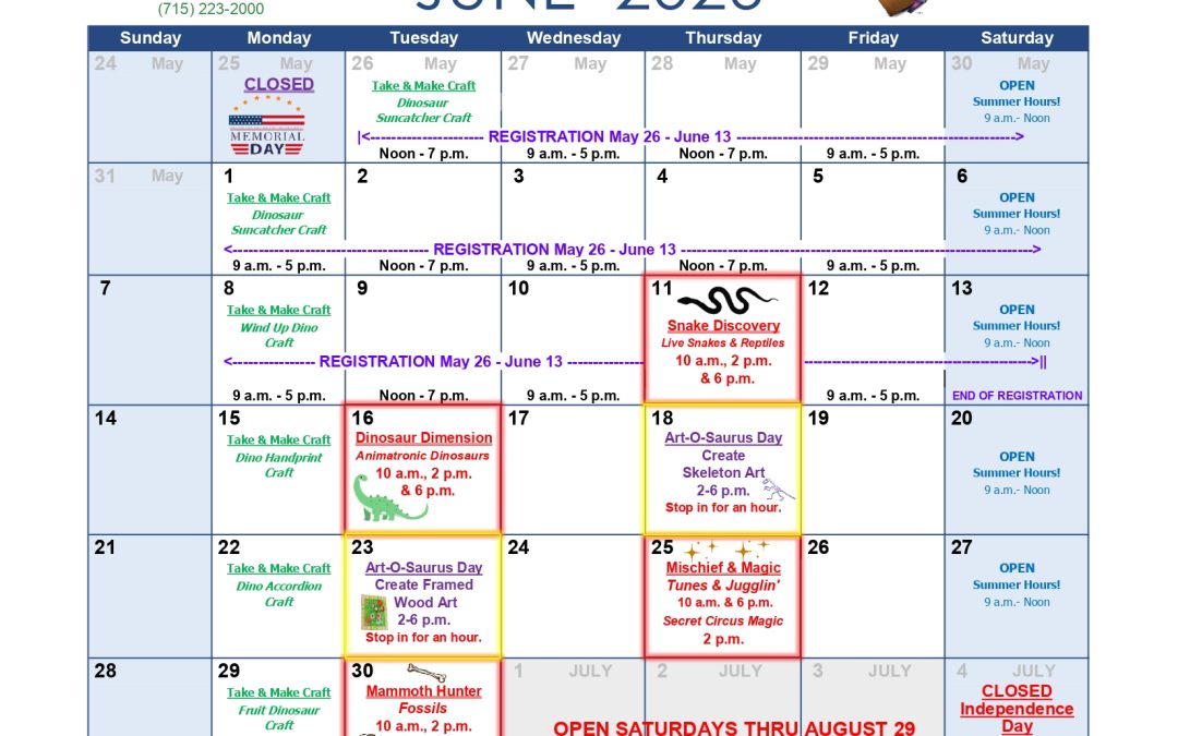 Calendars for 2026 Summer Reading Program